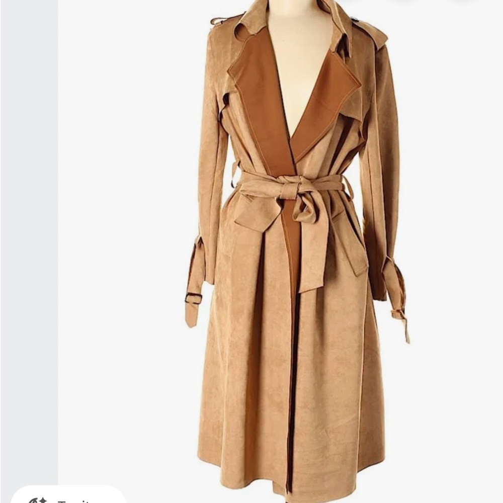 Few Moda Tan Suede Belted Blazer Duster Jacket - size XS